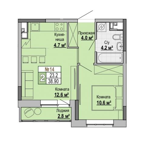 1.5, пл. 38.90 кв.м. - ЖК "Тетрис"