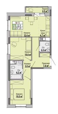 2.5, пл. 57.20 кв.м. - ЖК "Тетрис"