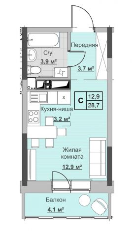 Студия, пл. 28.70 кв.м. - ЖК «Новый Сосновый» Студия, пл. 28.70 кв.м. - ЖК «Новый Сосновый»
