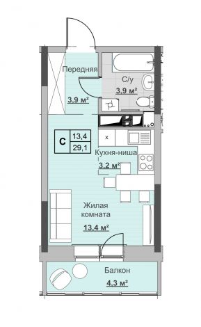 Студия, пл. 29.10 кв.м. - ЖК «Новый Сосновый»