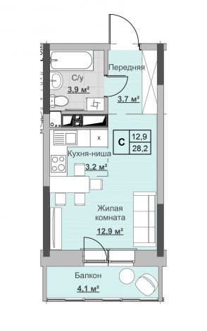 Студия, пл. 28.20 кв.м. - ЖК «Новый Сосновый»