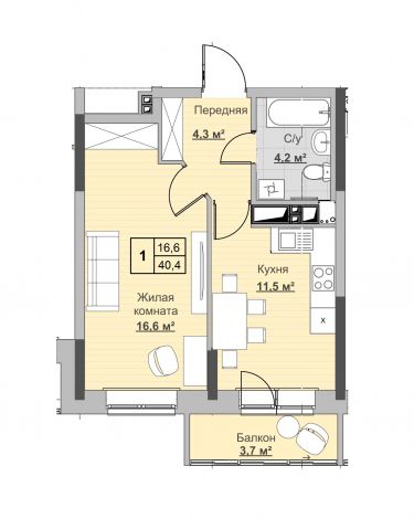 1, пл. 40.40 кв.м. - ЖК «Новый Сосновый»