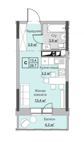 Студия, пл. 28.70 кв.м. - ЖК «Новый Сосновый»