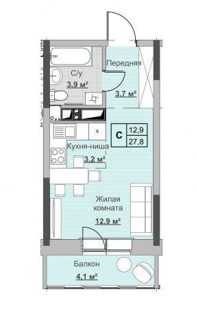 Студия, пл. 27.80 кв.м. - ЖК «Новый Сосновый»